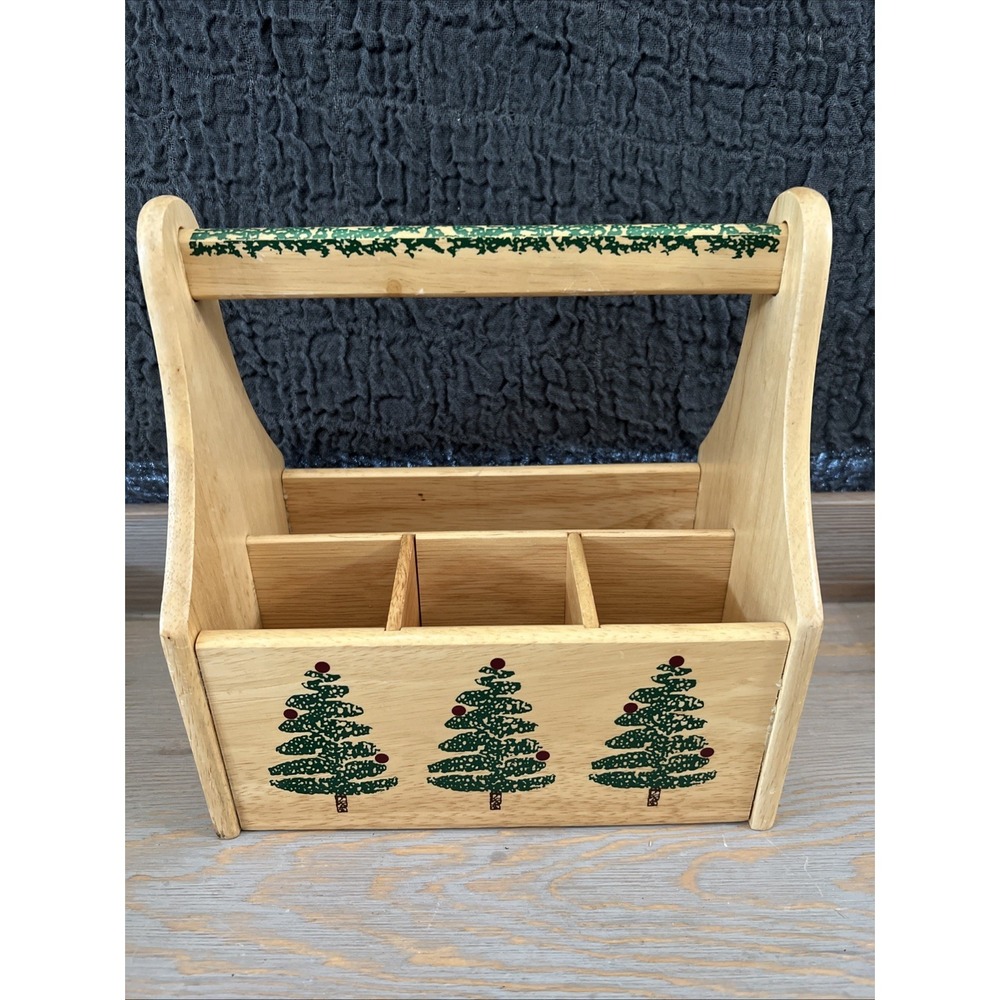 Vintage‎ Wood Utensil Caddy/Holder Futon 1999 Taiwan Christmas Tree